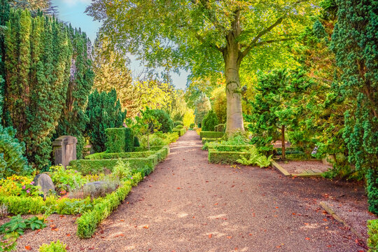 Road through Garrison military Cemetery in Copenhagen, Denmark