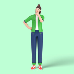 3d female character is thinking