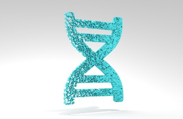 Concept of biochemistry with abstract dna symbol in distorted style. 3D render
