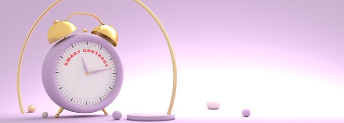 Naklejka premium Cryptocurrency concept. Alarm clock with smart contract text. 3D render