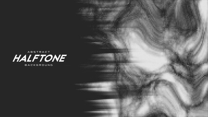 Abstract vector torn monochrome halftone background. Scrathed dotted texture element. © garrykillian