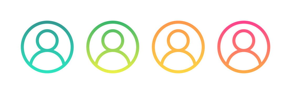 User Profile Icons with Gradient Colours. User Icon Set for Website or App Profile Avatar Button
