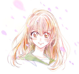 セーラー服の女子学生　挑戦　桜吹雪