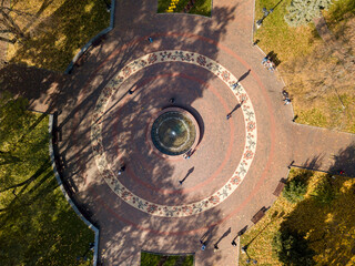 Fountain in Chernigov. Aerial drone view.