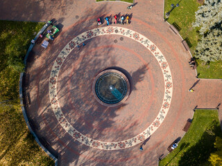 Fountain in Chernigov. Aerial drone view.