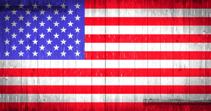 America United States background banner pattern template - Abstract wooden boards wall wood texture in the colors of american flag