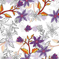 Beautiful seamless pattern with hand drawn flowers. Stock illustration.