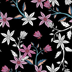 Beautiful seamless pattern with hand drawn flowers. Stock illustration.