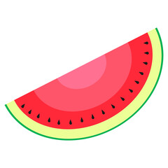 Watermelon slice flat vector illustration for fruit or botanical design element. Cute fruity icon template.