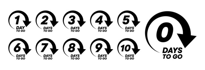 Countdown left days icon set.  Days to go symbol in circle arrow. Vector EPS 10