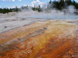 Colorful layers of bacteria in West Thumb Geyser Basin. Yellowstone National Park, Wyoming, USA.