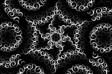 seamless circular circle  Black and white caleidoscope gradient flower art pattern of indonesian traditional tenun batik ethnic dayak ornament for wallpaper ads background 
