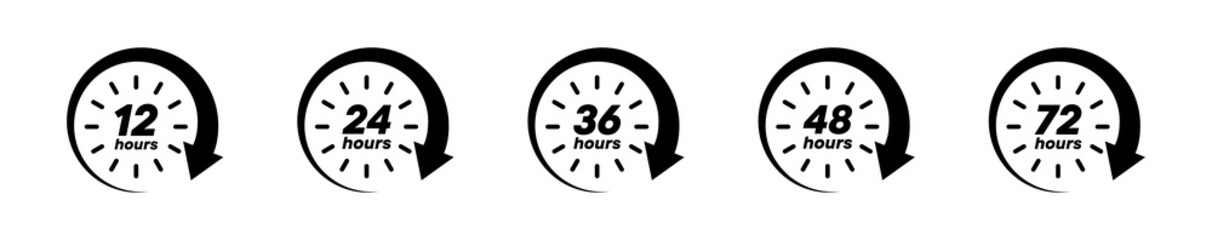 12, 24, 36, 48, 72 clok arrow icon. Delivery service, work time. Vector EPS 10