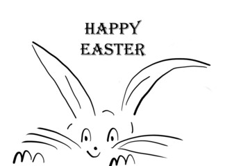 easter greetings card illustrated black and white with funy easter bunny