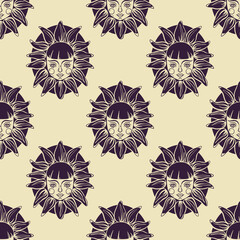 Vector seamless pattern with Sun flower with a woman's face.