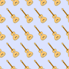 Guitar pattern. Changeable background. Idea for decors, gifts, templates, papers, covers, wallpapers. Isolated vector.