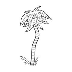 Palm tree icon. Black graphic sketch. Idea for decors, logo, covers, holidays, gifts, art. Isolated vector.