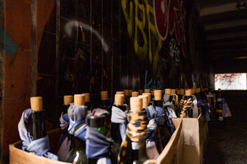 boxes with molotov cocktails in the underpass in Kyiv, war with russia