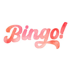 Text ‘Bingo!’ written in hand-lettered watercolor script font.