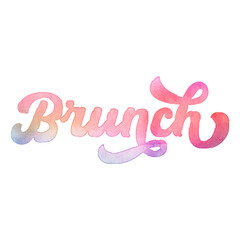 Text &lsquo;Brunch&rsquo; written in hand-lettered watercolor script font.