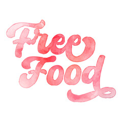 Text ‘Free Food’ written in hand-lettered watercolor script font.