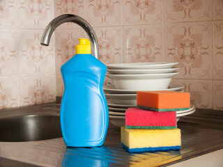 cleaning products and sponge