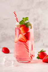 Fresh healthy iced strawberry lemonade with mint