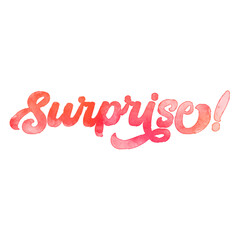 Text ‘Surprise!’ written in hand-lettered watercolor script font.