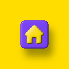 home icon on yellow button, 3d home icon, house icon, 