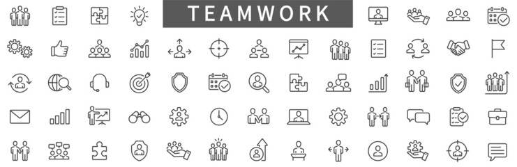 Teamwork and Business people icons set. Teamwork thin line icon collection. Business icons. Vector illustration