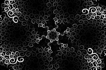 seamless circular circle  Black and white caleidoscope gradient flower art pattern of indonesian traditional tenun batik ethnic dayak ornament for wallpaper ads background 
