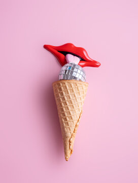 Licking ice cream summer trendy minimal poster.