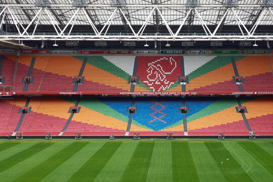 On a touristic tour  inside Amsterdam Arena (Johan Cruijff Arena) FC AJAX football stadium in Amsterdam, Netherlands