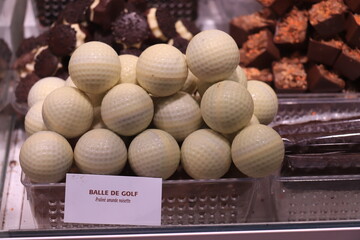 Chocolate golf balls at a market