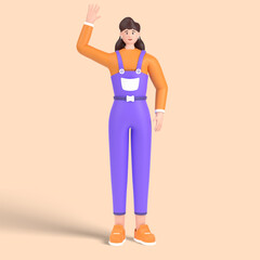 3d female character saying hello with waving hand