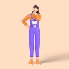 3d female character is thinking