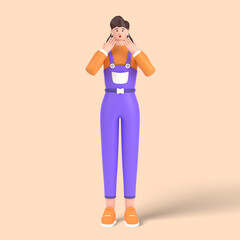 3d female character scared Expression