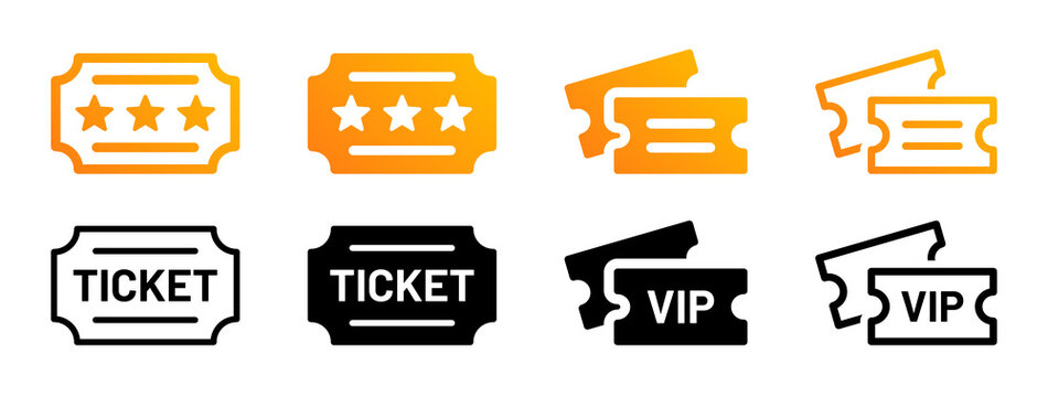 VIP ticket icon collection isolated on white background.