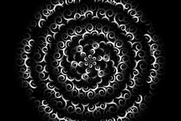 seamless circular circle  Black and white caleidoscope gradient flower art pattern of indonesian traditional tenun batik ethnic dayak ornament for wallpaper ads background 

