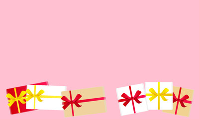 プレゼントボックス ピンクの背景・壁紙 リボンとギフト の包装紙 セット ベクターイラスト