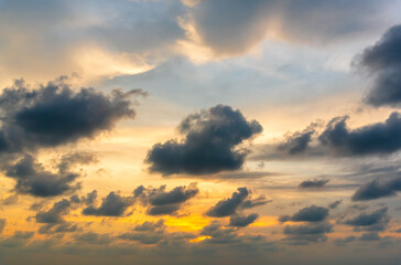 Naklejka na ściany i meble Dramatic sunset sky. Cloudy sunset and sunrise sky concept image.