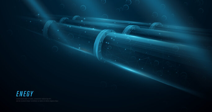Oil, Gas pipeline on sea bottom underwater. line, dot and low polygon, structure design. Vector illustration