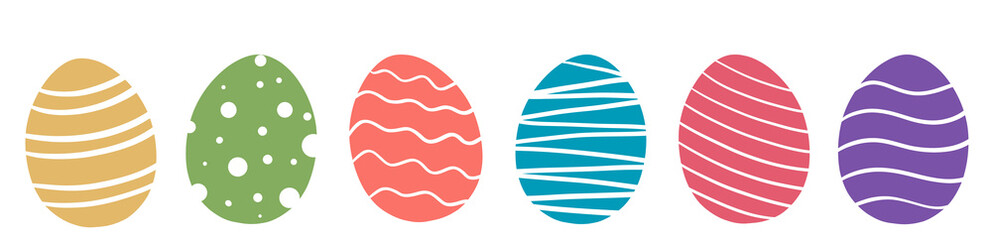 Easter eggs colorful set silhouettes vector illustration, flat design