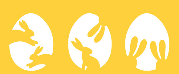 Easter eggs bunny silhouettes yellow color vector illustration, flat design. Happy easter background