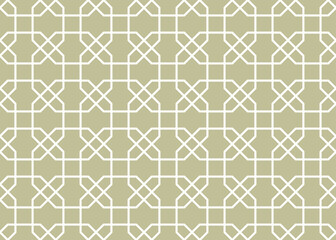 Traditional Islamic style geometric line art shapes of 8-sided octagons in a repeating pattern in white color outline on a pale gray-brown background, vector illustration