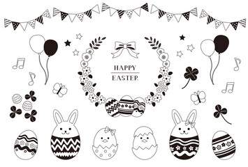 イースター 白黒　イラスト素材セット / vector eps