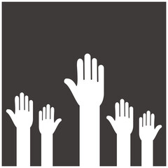 Raised hands vector poster on black background	