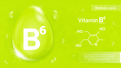 Vitamin B6 green. Healthy nutrition for athletes, special supplements for health care, correction and dietary problems. Medicines and preparations, isometric drop. Cartoon vector illustration