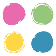 Set of circle brush strokes, grunge vector frames. Hand drawn design, vintage and retro elements. Template for logo, banner. Abstract shape.