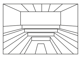 Black and white line art vector of the interior of a sauna room